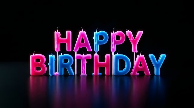 Pink and blue alphabet birthday candles standing on dark surface