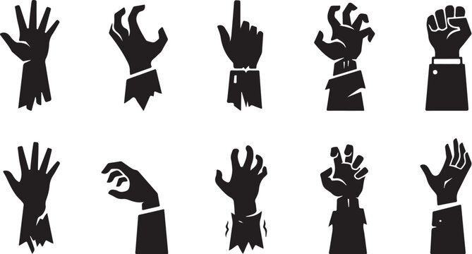 Set of zombie hands silhouettes