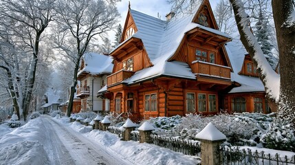 Zakopane's old houses, covered in snow, stand in Poland's High Tatras. © Suleyman