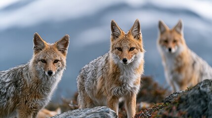 Fototapeta premium Patagonian foxes live in the mountains of Patagonia.