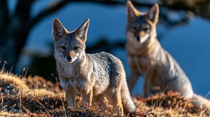 Fototapeta premium Patagonian foxes live in the mountains of Patagonia.