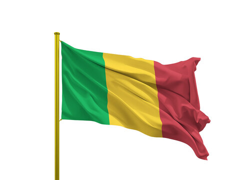 Mali flag waving on a golden pole isolated on Transparent Background