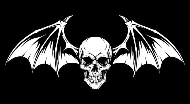 Skull with Bat Wings Vector Illustration.
