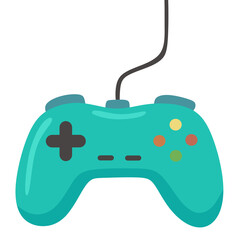 teal game controller wired connection. modern joystick © BigEyes