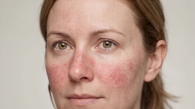 A person visits a clinic to address skin concerns, highlighting facial redness and applying treatment in a clinical setting. The focus is on the skin condition and care provided