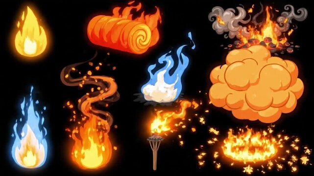 Cartoon fire elements loopable flame motion for animation projects