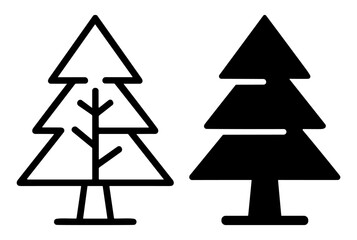 Obraz premium Simple black and white pine tree icons with outlined and solid styles for design and decoration on transparent background