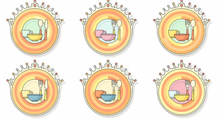Fototapeta premium Set of Vintage Dinnerware Icons in Decorative Frames