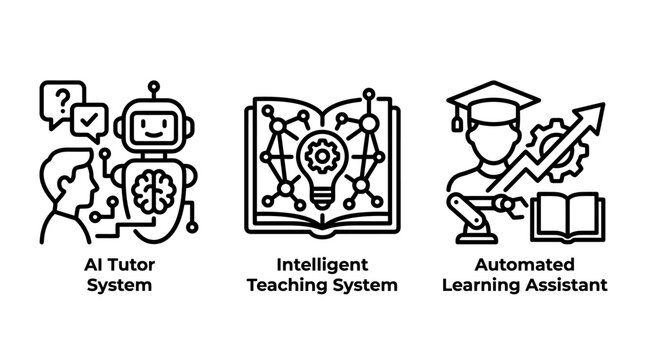 Ai tutor systems and automated learning assistant line icons set for intelligent teaching technology and educational software with artificial intelligence education learning automated assistant