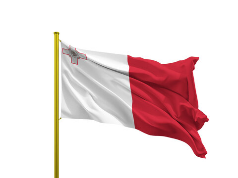 Malta flag waving on a golden pole isolated on Transparent Background