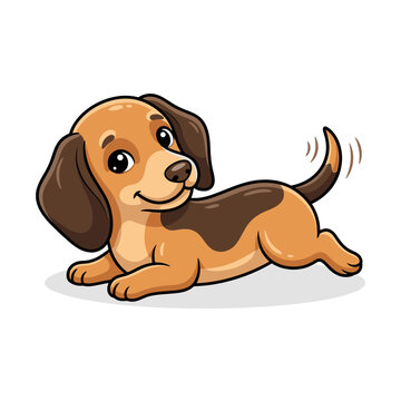 Happy cartoon dachshund puppy wagging its tail