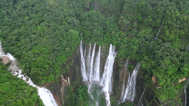 Aerial View of Seven Sisters Falls During Monsoon in Cherrapunji, Meghalaya