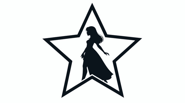 Silhouette Woman Elegant Star Shape Fame Success Icon Emblem Symbol