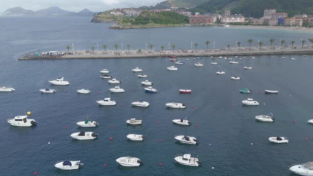 Aerial view of boats moored in castro urdiales harbor