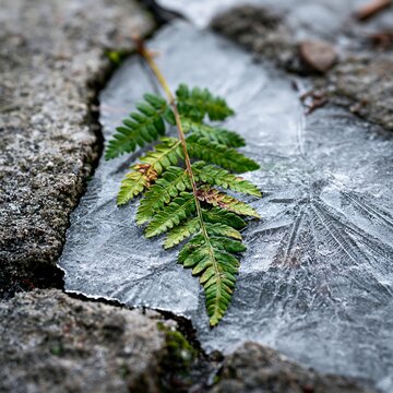 Fern Frond on Ice: A Detailed Close-up of Nature's Delicate Beauty