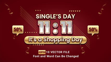 Naklejka premium 3d editable 11 11 singles day text effect.typhography logo