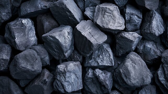 Coal pieces, seen from above, show their dark, natural color up close.