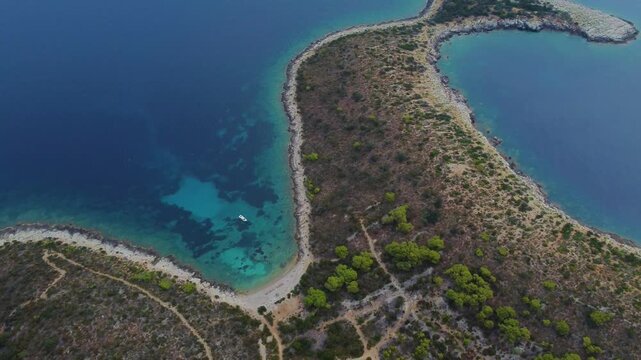Aerial view of budikovac island in croatia near vis