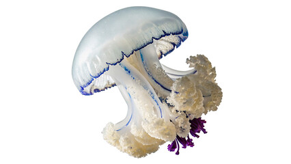 Beautiful detailed white and purple jellyfish floating underwater marine wildlife isolated on transparent background cut out © 1png-stock