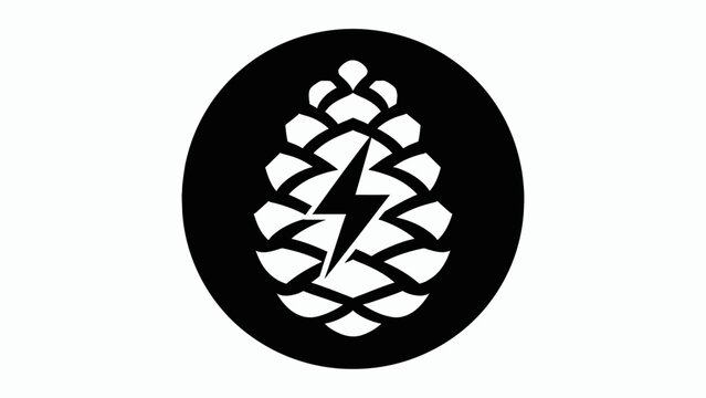 Black pine cone with lightning bolt symbol inside circle.