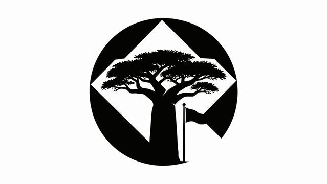 Stylized baobab tree inside geometric circle design.