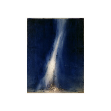Japanese Washi Texture Abstract Art &ndash; Indigo, Sumi Ink & Gold Line

