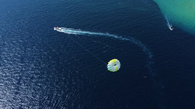 Aerial view of parasailing over the adriatic sea
