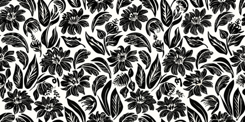 Stylized lily floral ornament with repeating black and white pattern © Hemlata