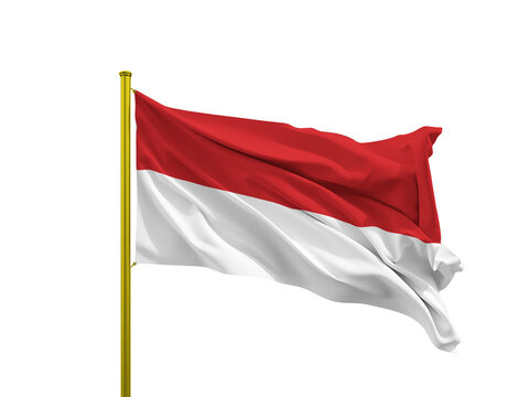 Monaco flag waving on a golden pole isolated on Transparent Background
