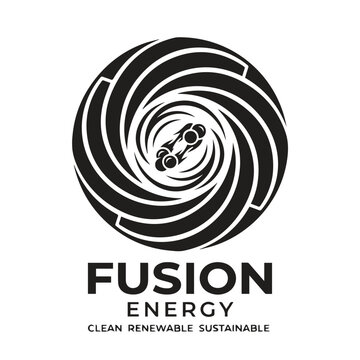 Fusion energy renewable circular vortex logo with renewable, sustainable