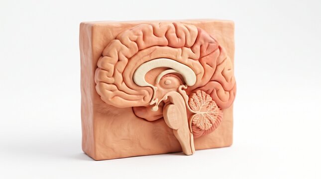 Sagittal cross section block of the human brain showing internal structure