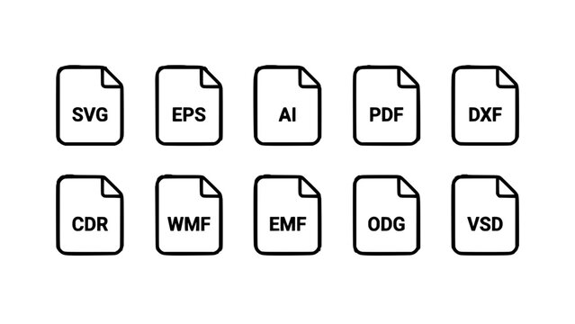 File Icons Representing Various Vector Graphic Formats Arranged in Two Rows Featuring Icon, Format, Svg with Eps and Ai Elements