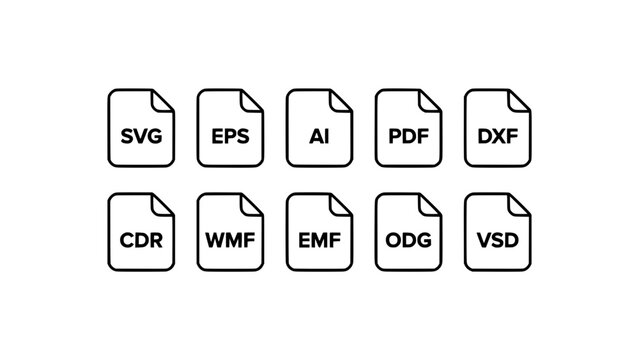 File Icons Representing Various Vector Graphic Formats Arranged in Two Rows Featuring Icon, Format, Svg with Eps and Ai Elements