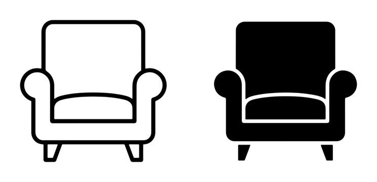 Armchair Icons Set, Single Seat Sofa Vector Graphics, Minimalist Furniture Symbols for Interior Design and Comfort Concepts