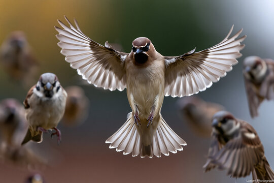 Birds flying in the garden during the day