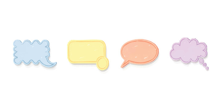 Set of four colorful hand drawn speech bubbles and thought balloons in pastel colors for creative design