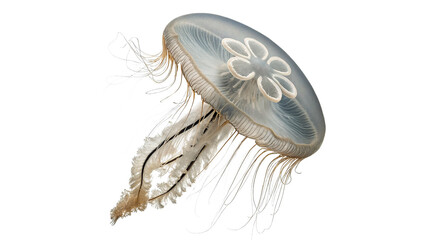 Elegant brown wild jellyfish with long trailing tentacles isolated on transparent background © Arina