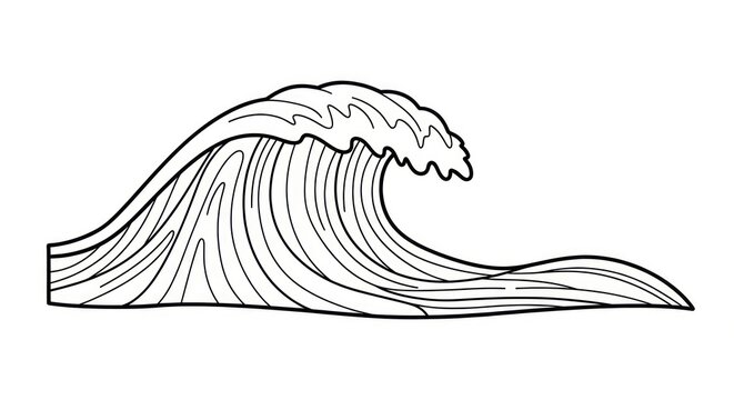 Powerful ocean wave curling line art illustration