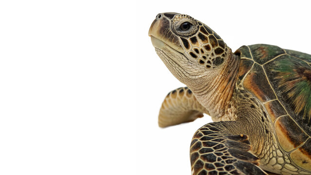 Sea turtle swimming forward marine wildlife ocean view isolated on transparent background