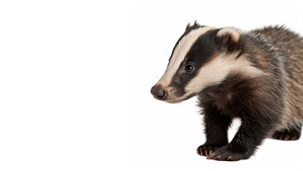 Wild European badger walking forward looking alert isolated on transparent background © Arina