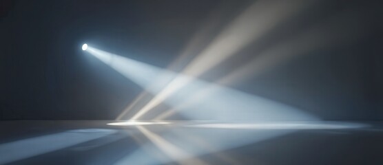 Naklejka premium Cinematic Spotlight Glow Powerful spotlight beam with cinematic lens flare, atmospheric lighting and realistic optical reflections. Perfect for film intros, stage lighting and premium branding.