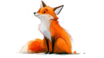 Fototapeta premium A cartoon fox drawing sits alone on a plain white background.