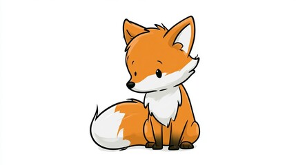 Fototapeta premium A cartoon fox drawing sits alone on a plain white background.