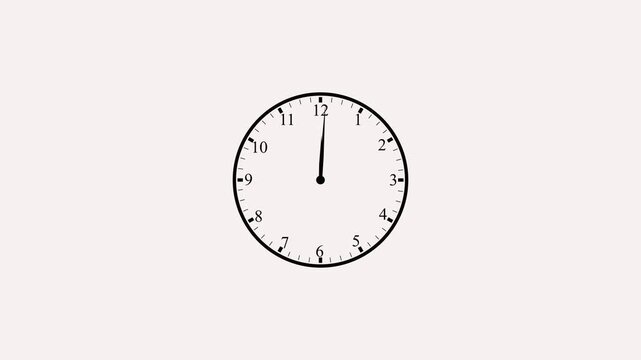Clock spinning, watch animation on white background with alpha channel. Clock icon flat style. 12 hours clock dial , twenty-four hours time lapse animation.  Clock moving timer clock rotation animatio