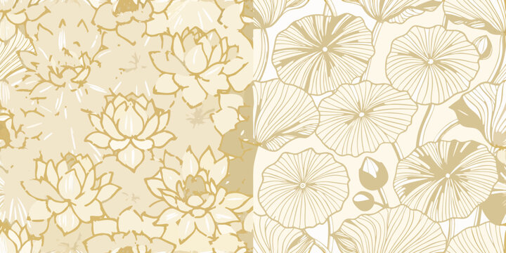 Gold lotus floral ornament pattern on a light beige background