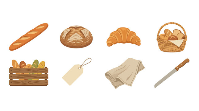 Assorted Baked Goods and Kitchen Items Illustration for Bakery or Cooking Concept