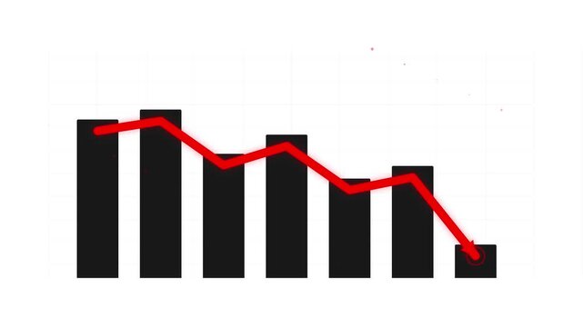 Economic recession downward graph with red arrow isolated on white background animation