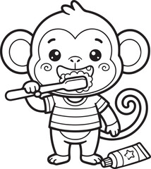 Naklejka premium Cute Kawaii Baby Monkey Coloring Pages Collection, Funny Cartoon Animal Line Art, Printable Coloring Book Page, Vector Art Illustration