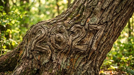 Fototapeta premium Carved tree trunk in forest 2027, showcasing nature's beauty and human artistry closely