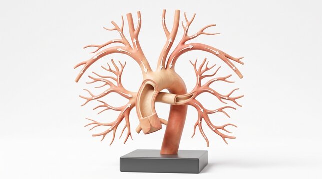 Branching bronchial and vascular tree model of the lungs on a stand